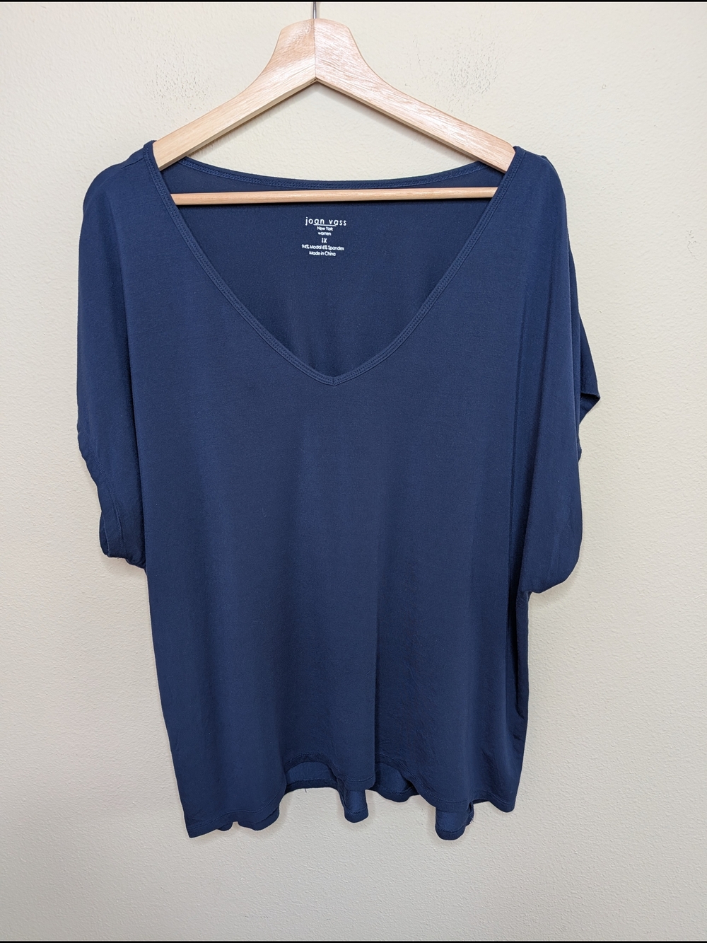 Joan Vass 1X Deep Navy V-Neck Short‎ Sleeve Modal Tee